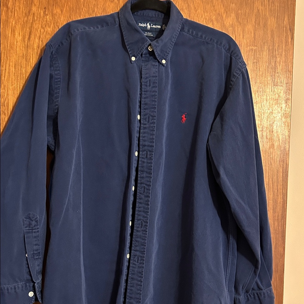 Polo by Ralph Lauren Navy Button-Down Shirt with Red Pony Embroidery